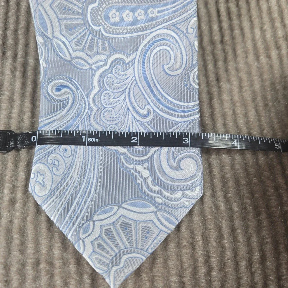 HI-TIE Mens Blue Silver Paisley Hand Tailored Silk Necktie